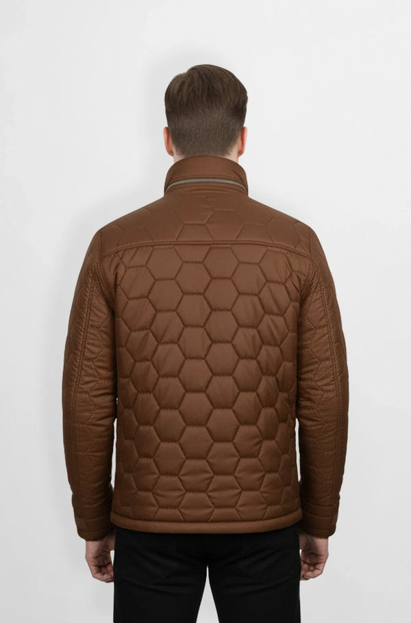 Brown Quilted Puffer Jacket Back view