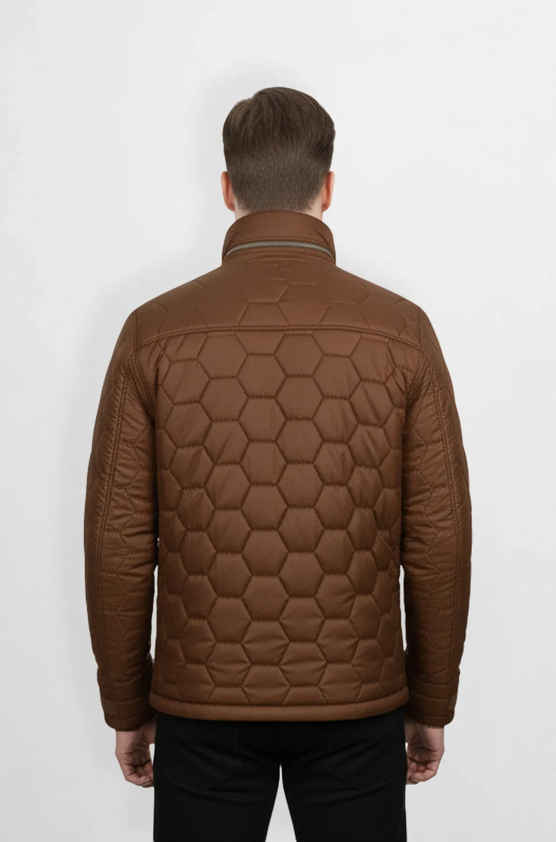 Brown Quilted Puffer Jacket Back view