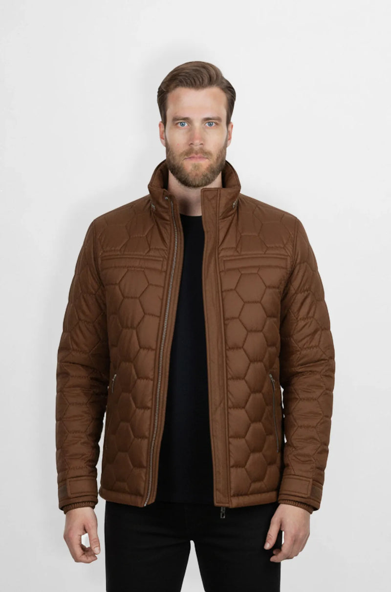 Brown Quilted Puffer Jacket Front view