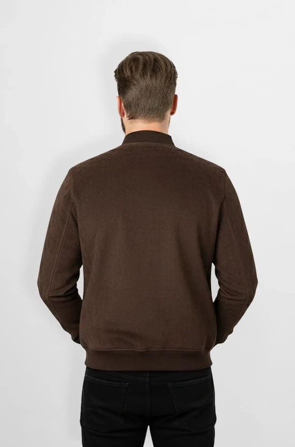 Brown Suede Crocodile Trim Bomber Jacket