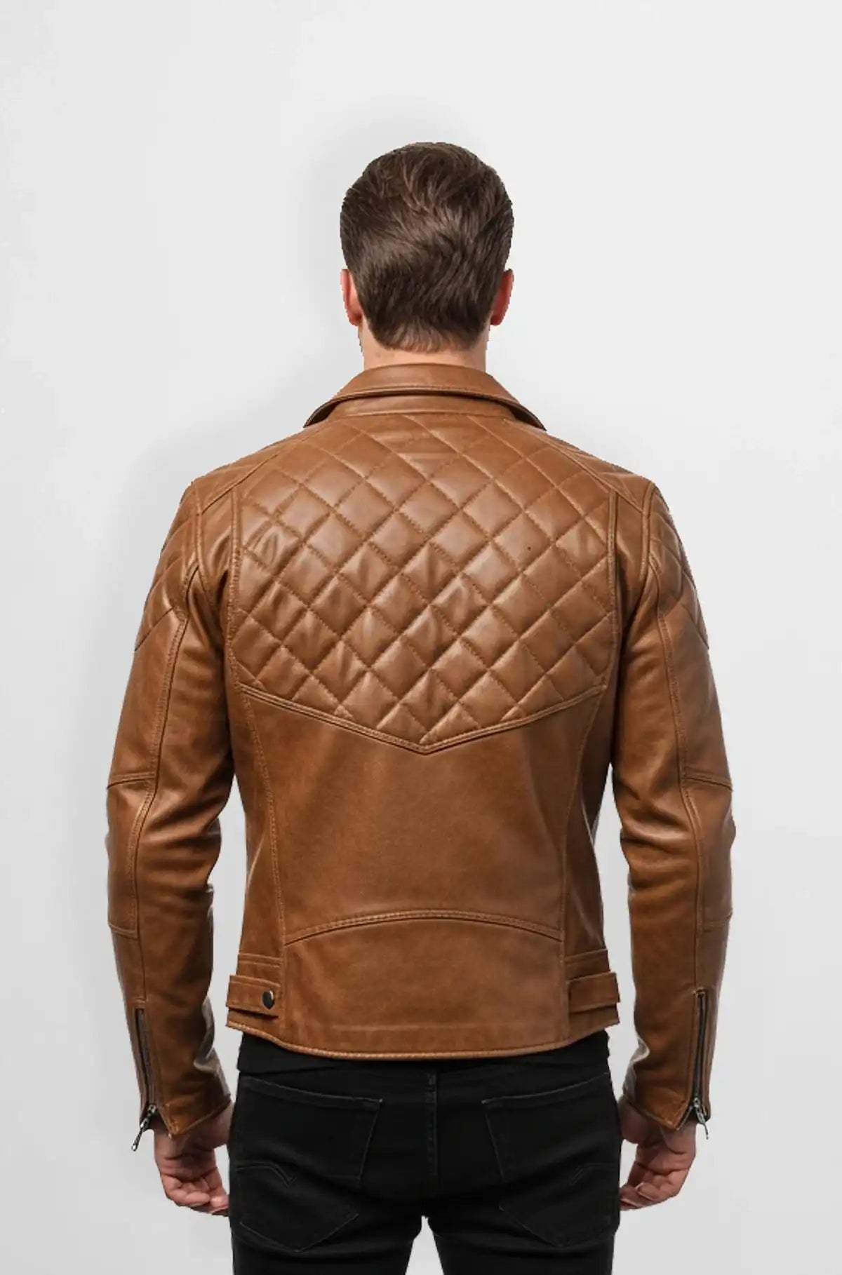 Caramel Diamond Quilted Biker jacket back view