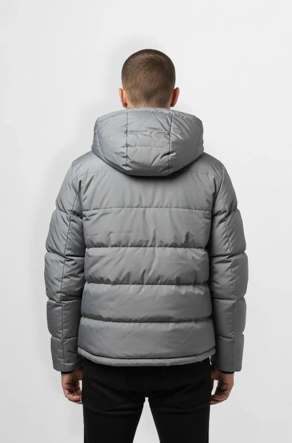 Charcoal Grey Quilted Hooded Puffer Jacket Back view