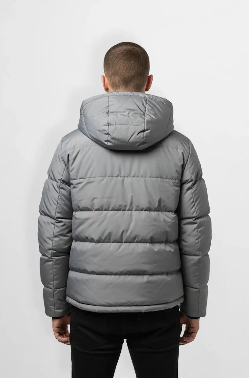 Charcoal Grey Quilted Hooded Puffer Jacket Back view