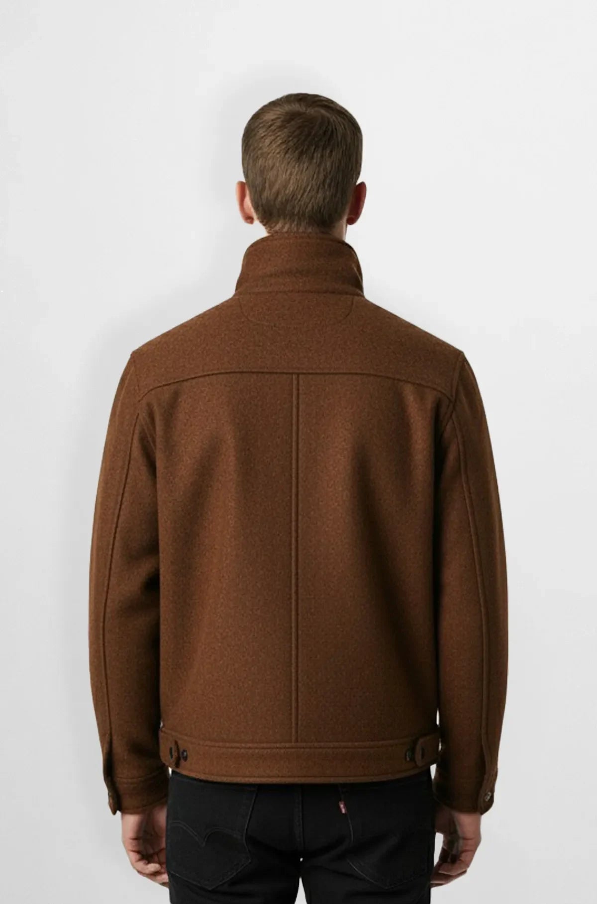 Checkered Brown Wool Bomber Jacket Back view