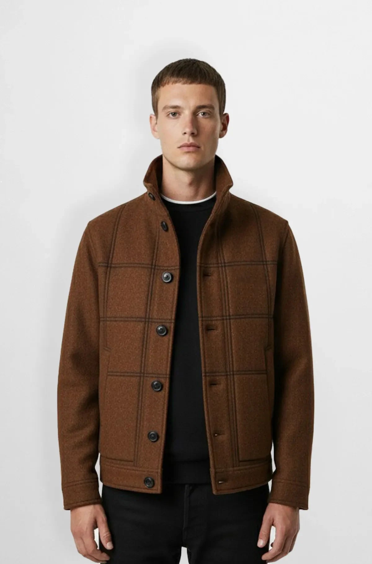 Checkered Brown Wool Bomber Jacket