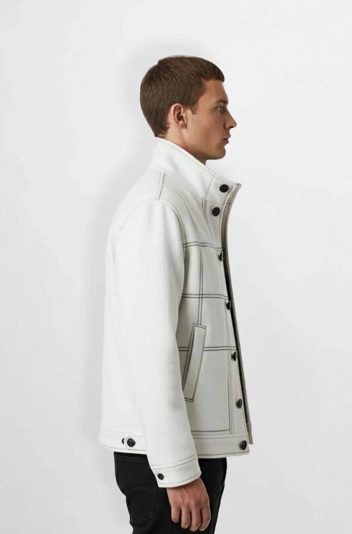 Checkered White Wool Bomber Jacket Side view