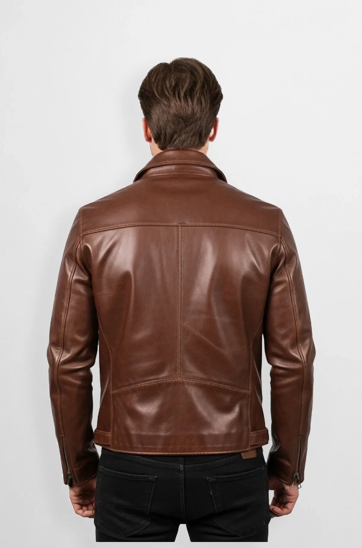 Chestnut Brown Moto Leather Jacket Back view