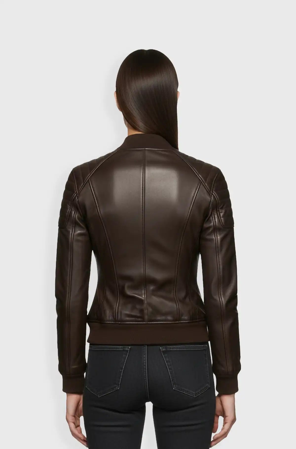 Chocolate Brown Leather Bomber Jacket