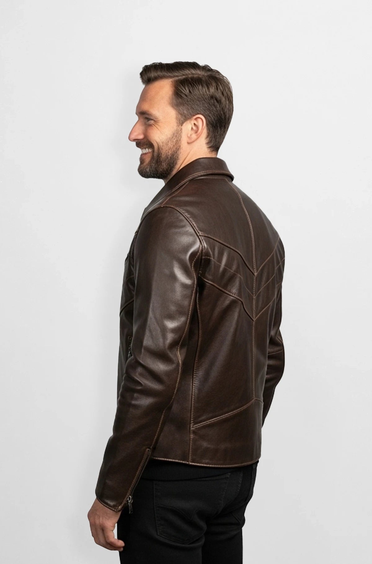 Cinnaom Brown Leather Racer Jacket for Men