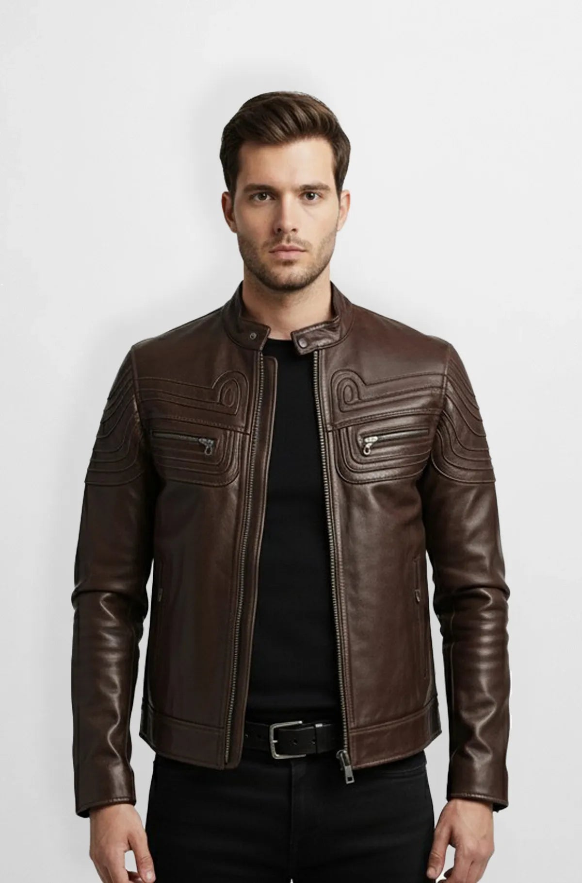 Circuit Ride Dark Brown Leather Biker Jacket
