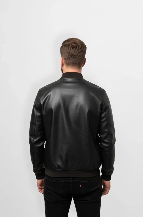 Classic Black Bomber Leather Jacket