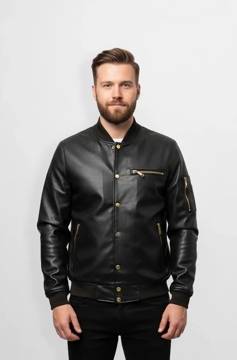 Classic Black Bomber Leather Jacket