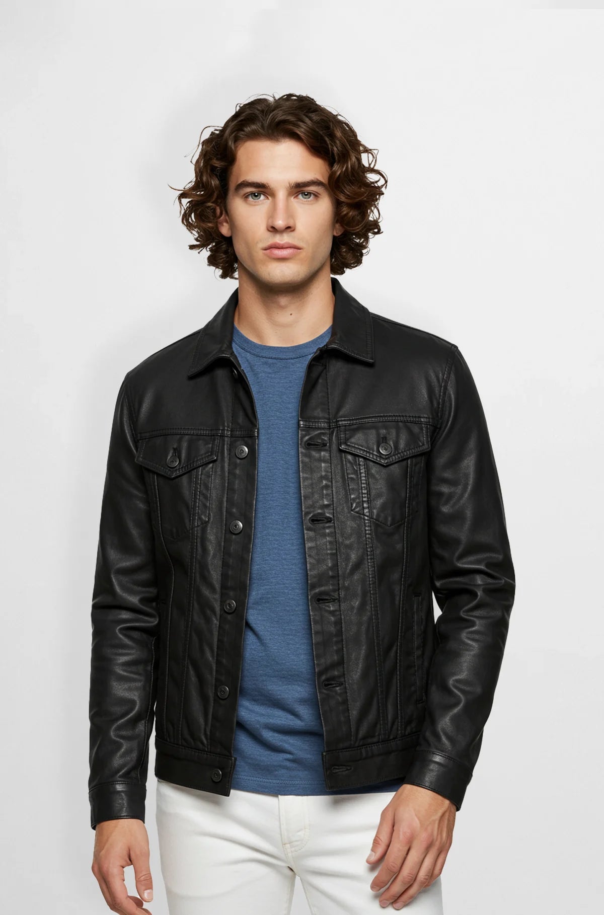 Classic Black Trucker Leather Jacket