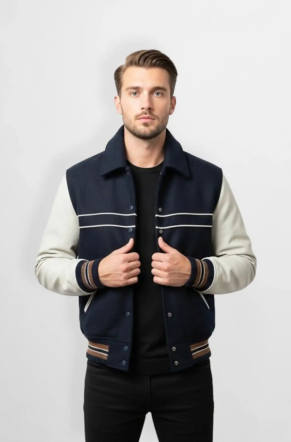 Classic Blue & White Bomber varsity jacket