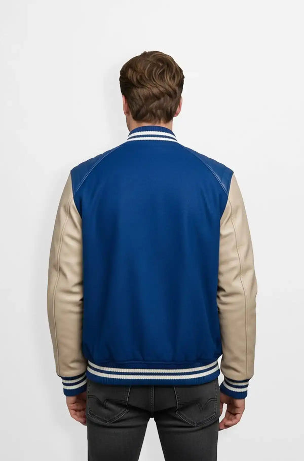 Classic Blue Varsity Leather Jacket