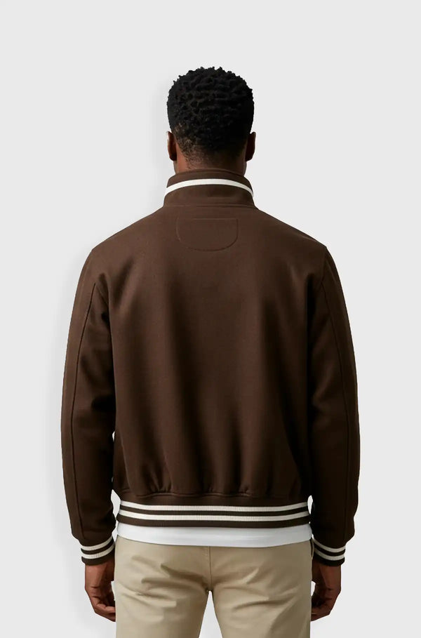 Classic Brown Wool Letterman Jacket Back view