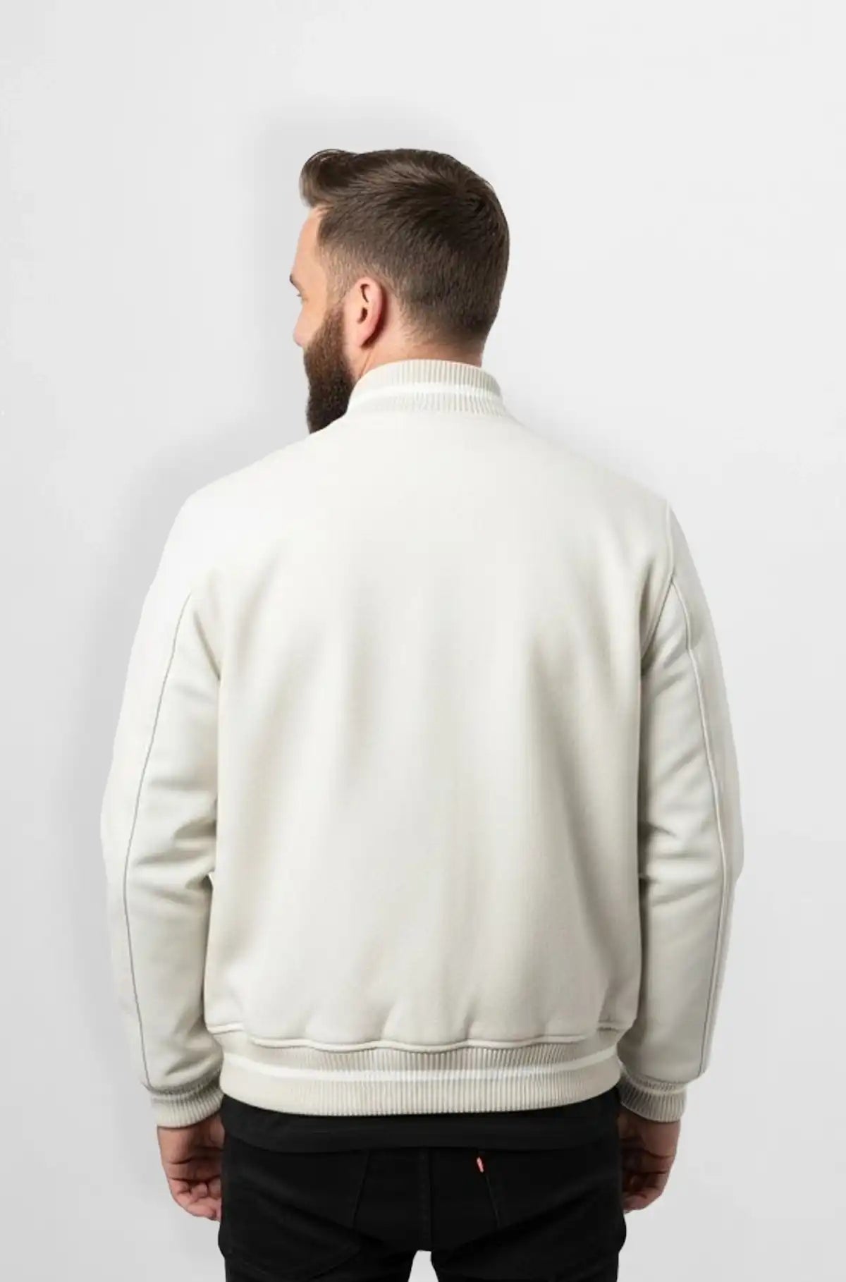 Classic Casual White Leather Bomber Jacket