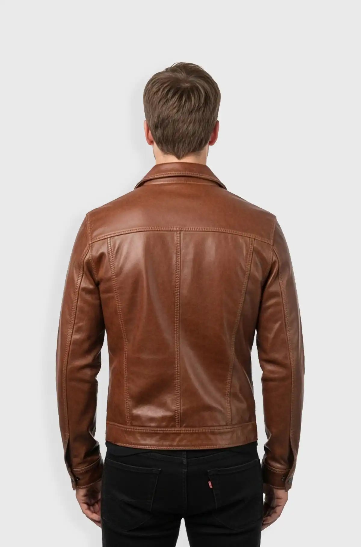 Classic Chestnut Brown Trucker Leather Jacket
