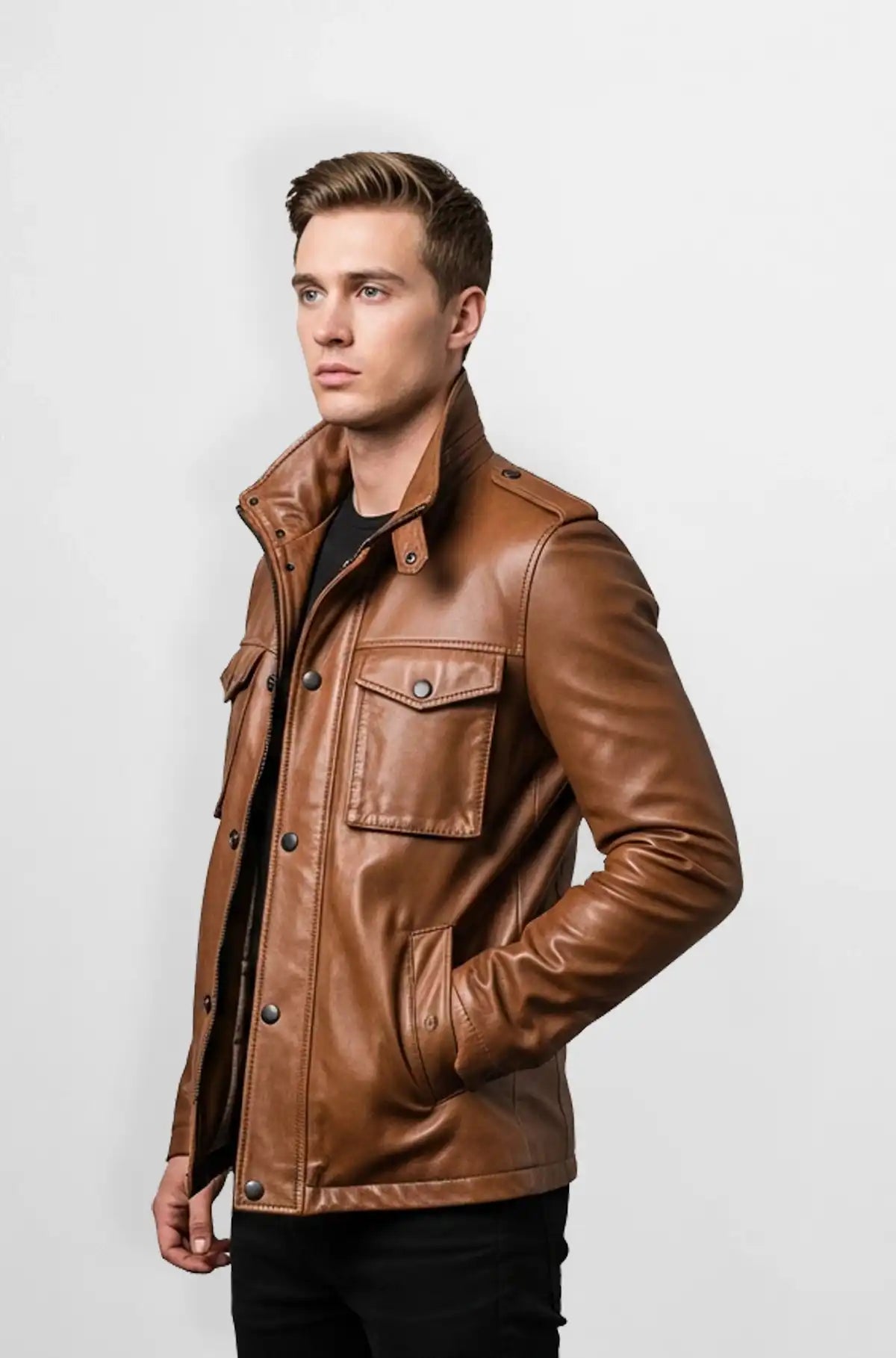 Cognac Brown bomber leather jacket