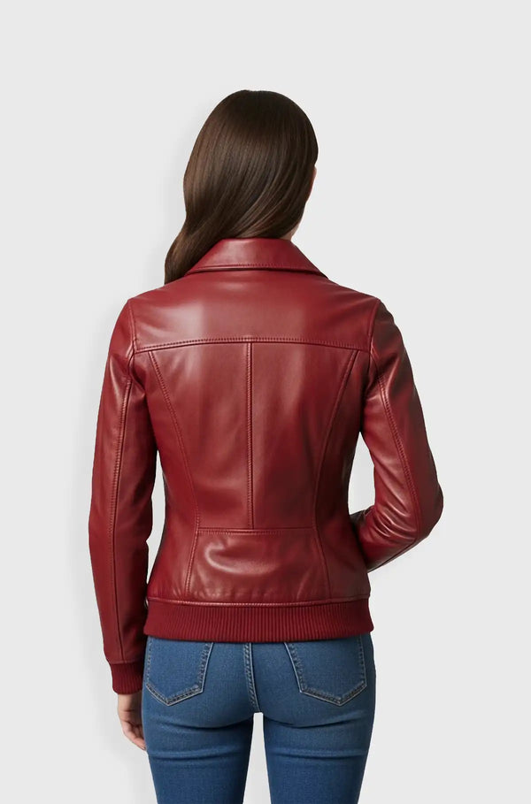 Crimson Charm Women's Cropped Leather Jacket