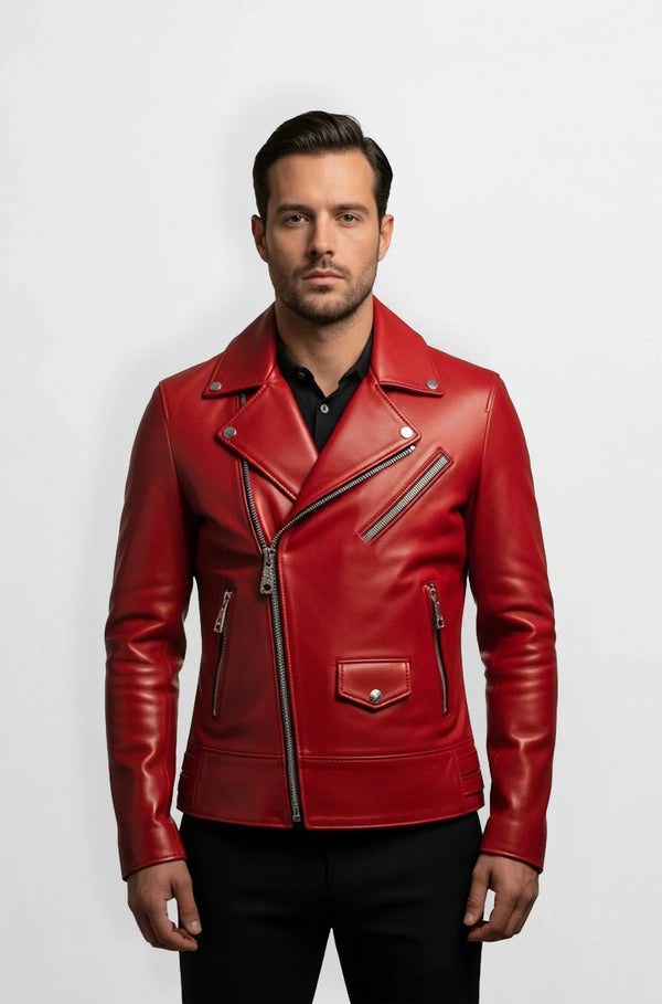 Crimson Rebel Leather Biker Jacket