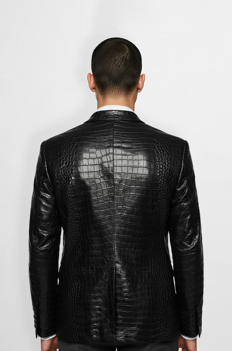 Crocodile Embossed Leather Blazer Jacket
