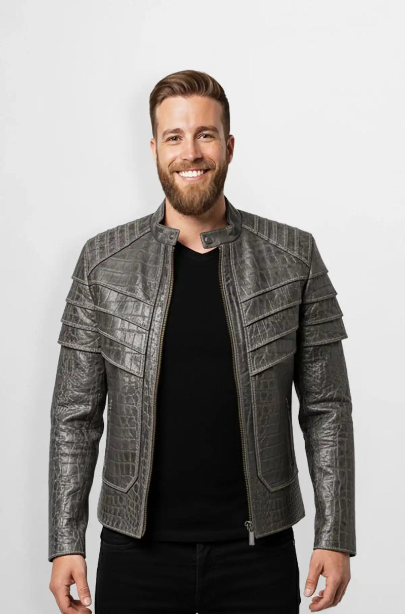 Crocodile Silver Ridge Leather Jacket for Men