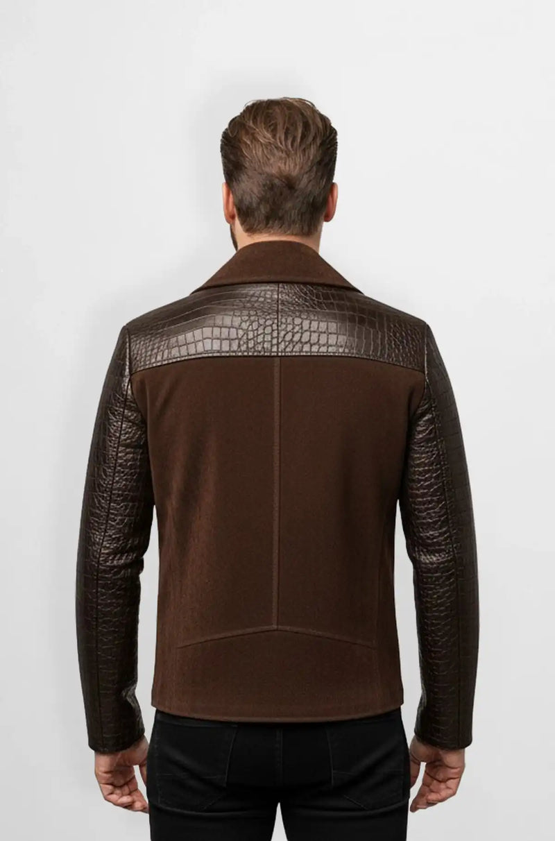 Dark Brown Crocodile Sleeve Biker Jacket