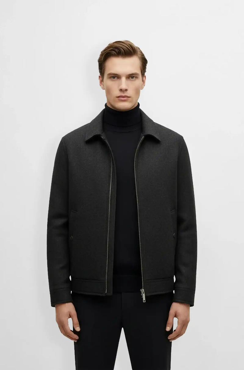 Dark Charcoal Wool Bomber Jacket Front view
