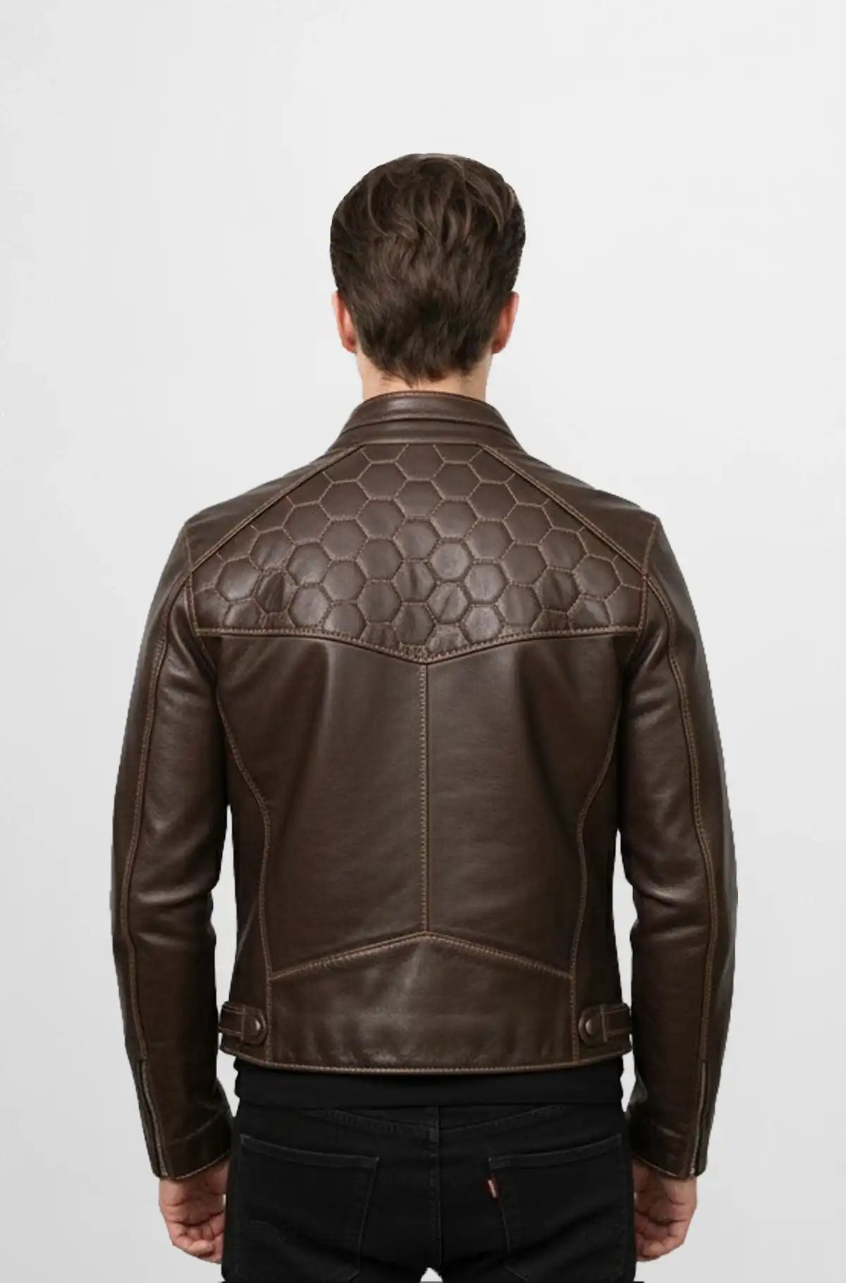 Dark Chocolate Brown Classic Moto Leather Jacket Back view