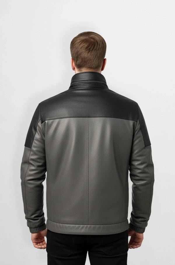 Dark Grey with Black Accents Leather Jacket