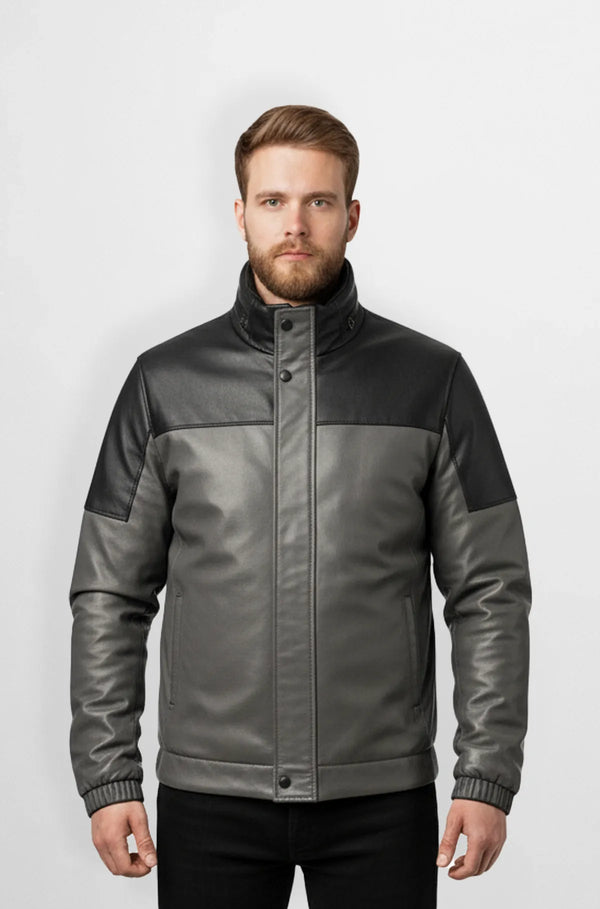 Dark Grey with Black Accents Leather Jacket