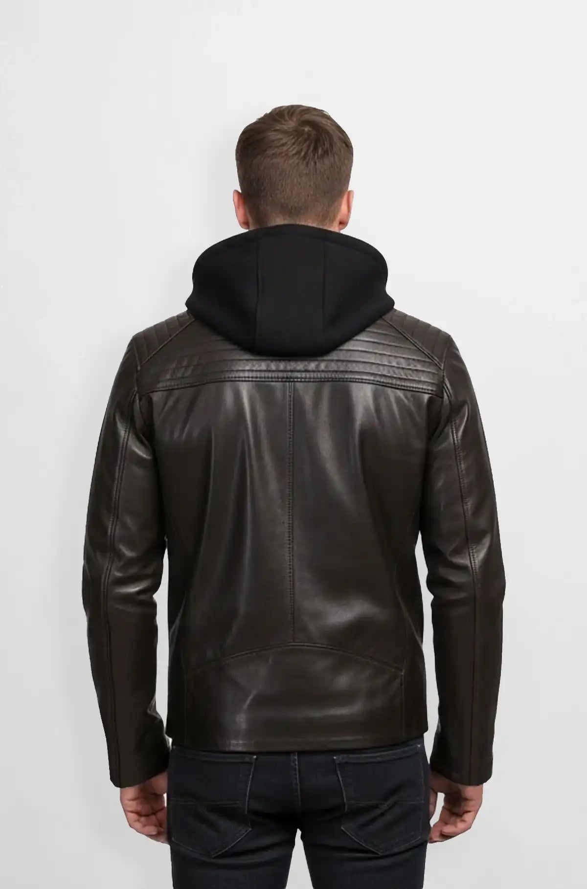 Deep Brown Leather Jacket with Hood