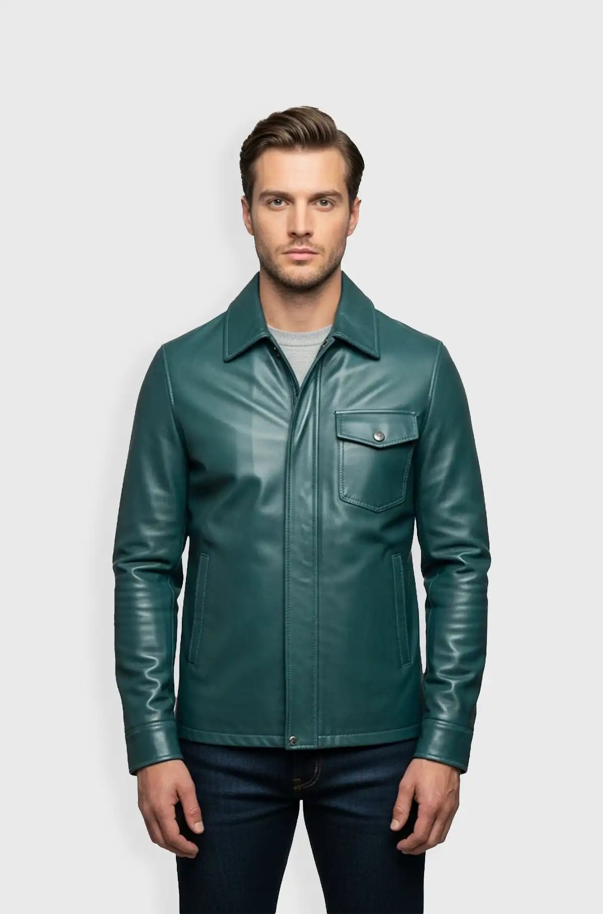 Deep Green Aviator Leather Jacket