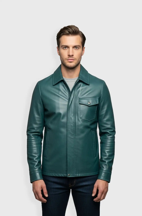 Deep Green Aviator Leather Jacket