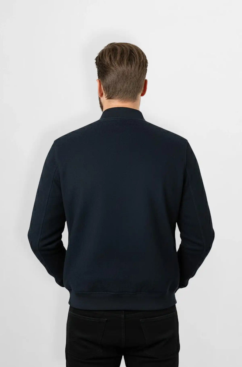 Deep Navy Black Crocodile Panel Bomber Jacket
