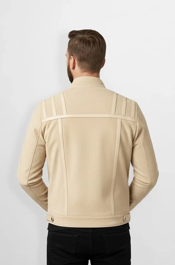 Designer Beige Cream Suede Biker Jacket Back view