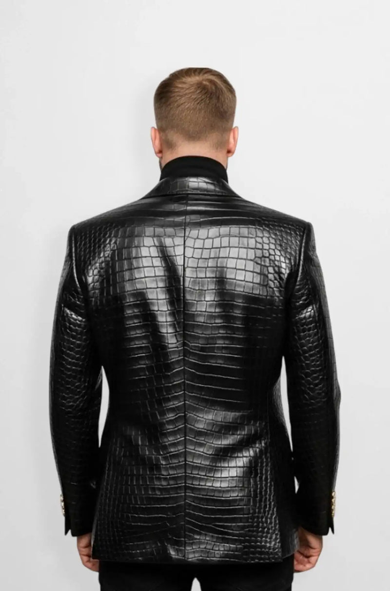 Double Breasted Black Crocodile Blazer Back view