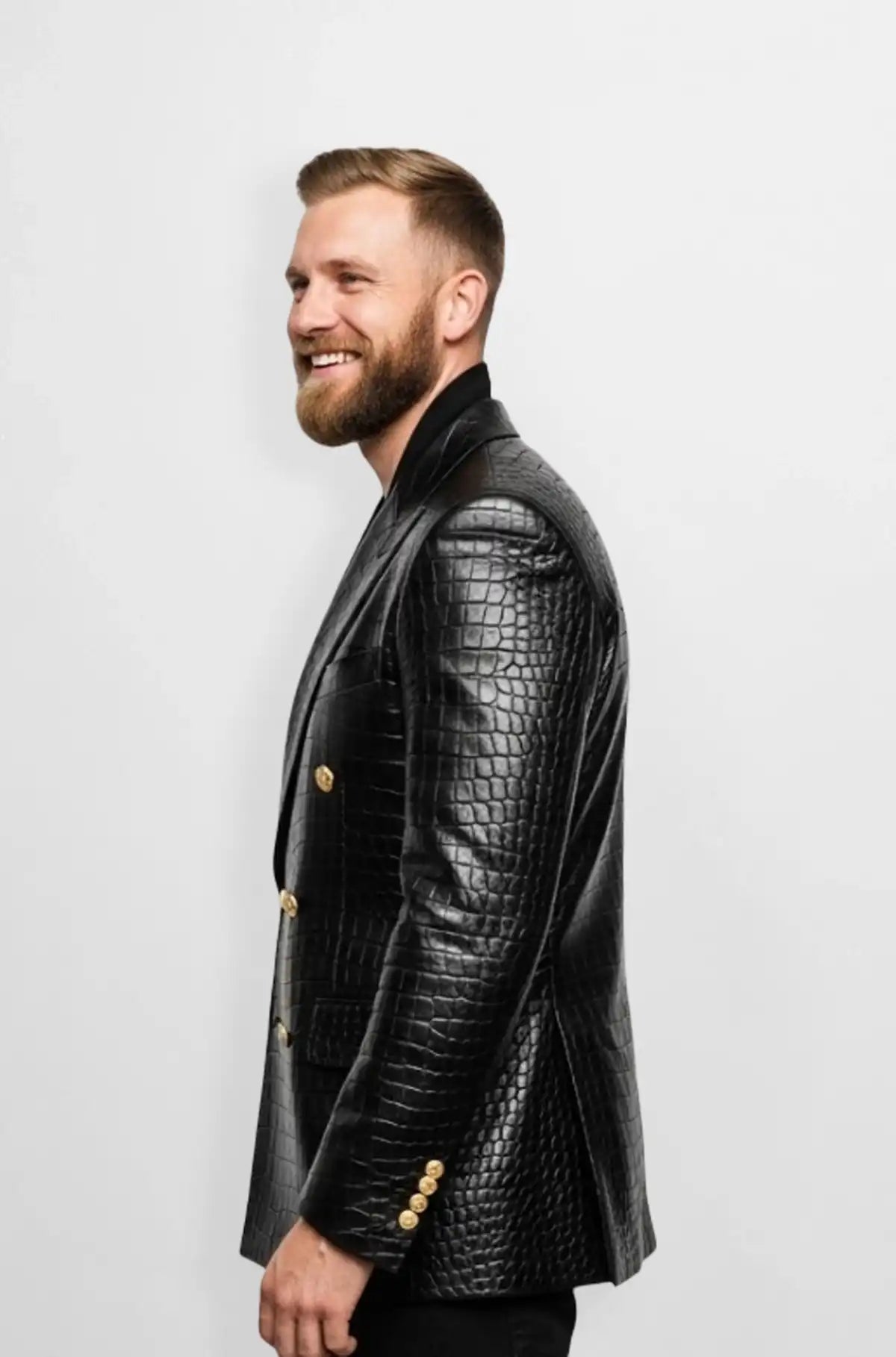 Double Breasted Black Crocodile Blazer Side view
