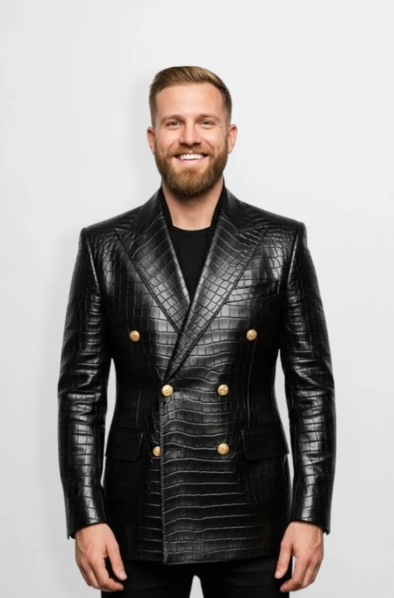 Double Breasted Black Crocodile Blazer Front view