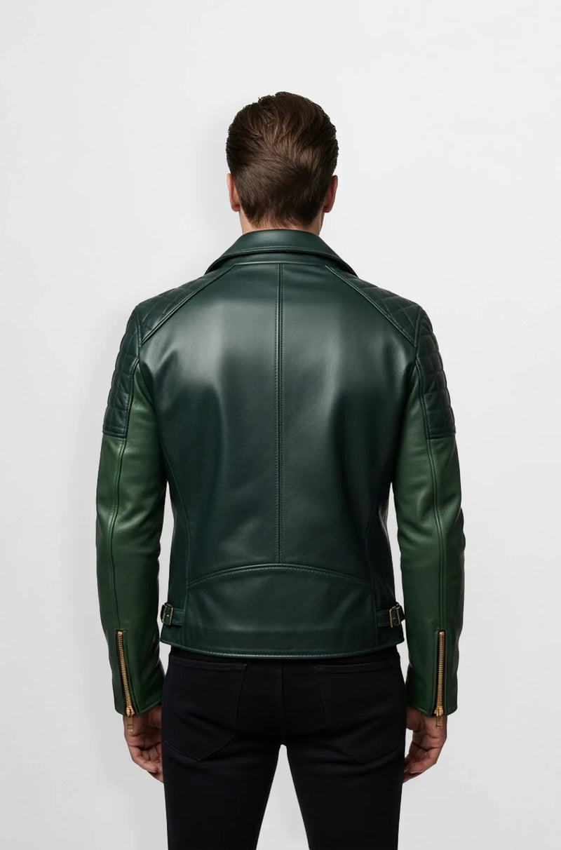 Emerald Grid Biker Jacket Back view