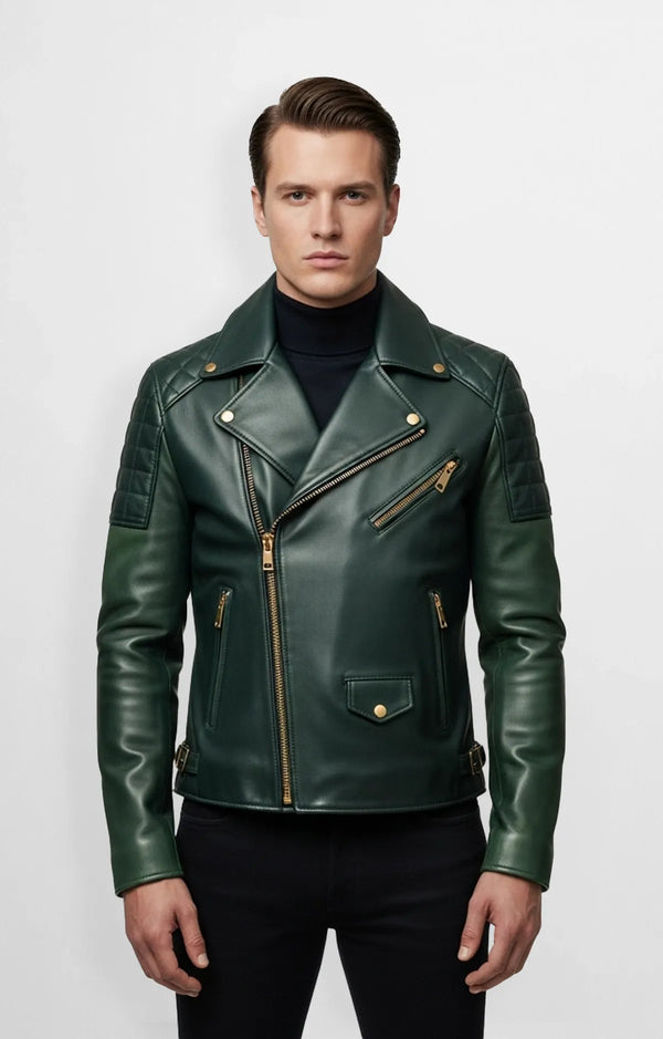Emerald Grid Biker Jacket Front view