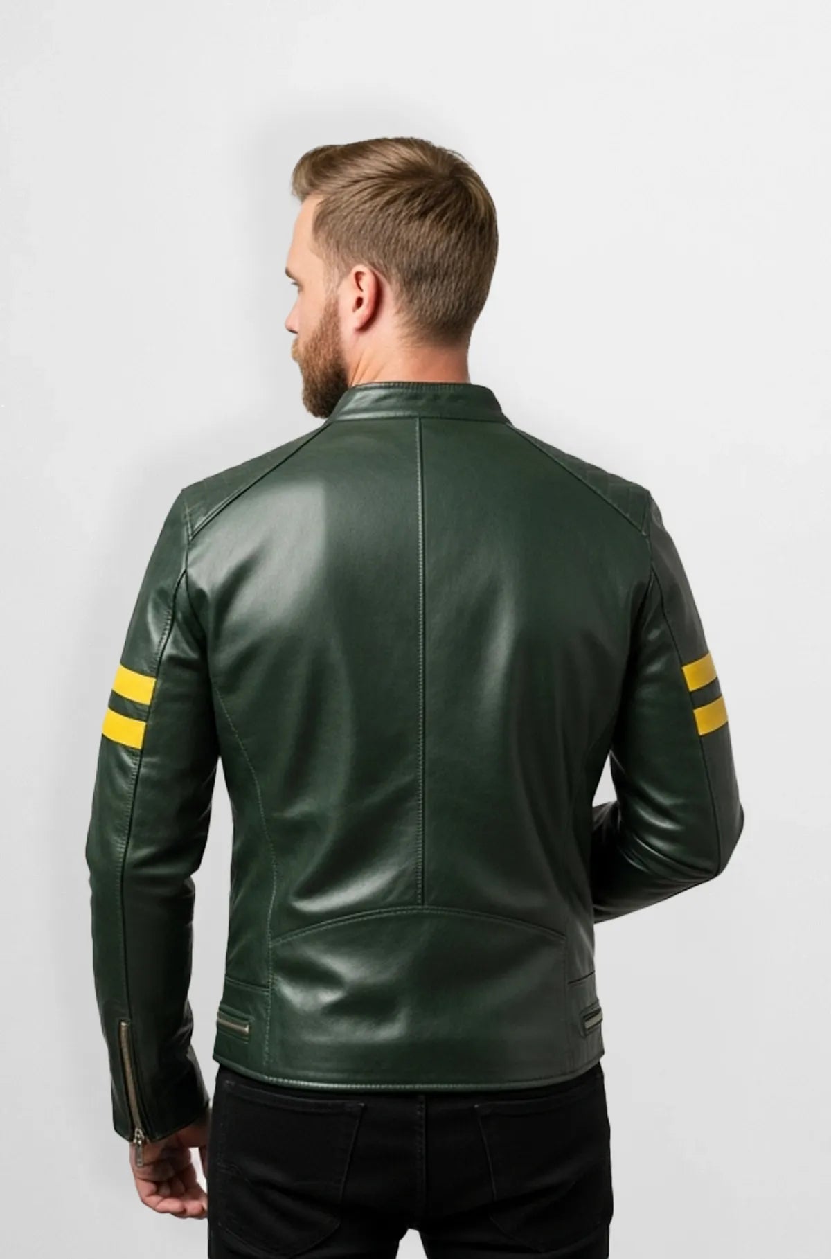 Forest Green Matte Leather Racer Jacket Back view