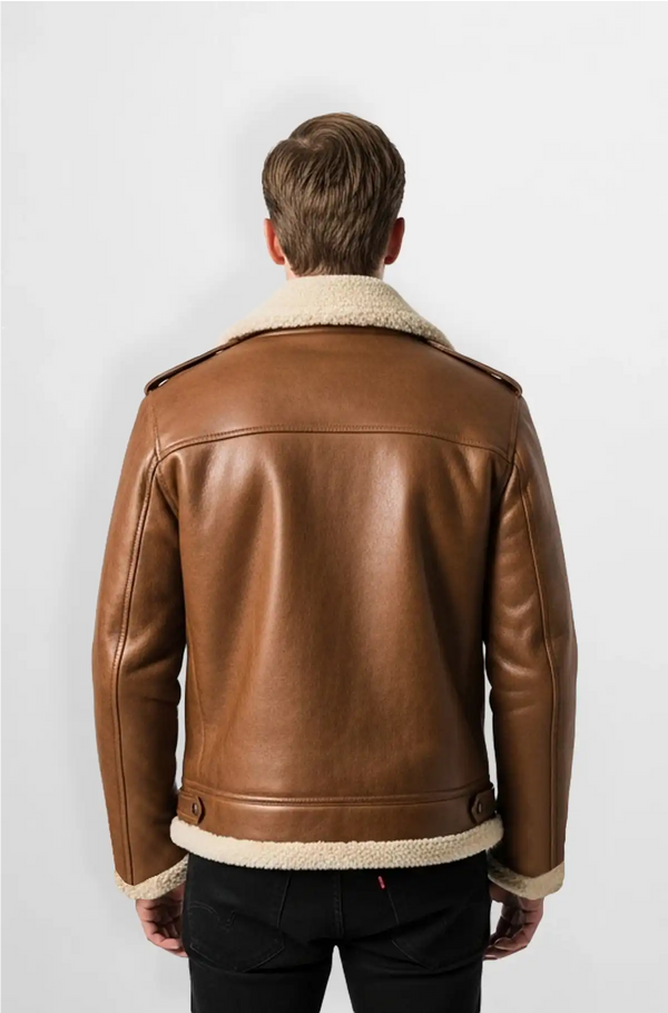 Genuine Brown Leather Shearling Jacket