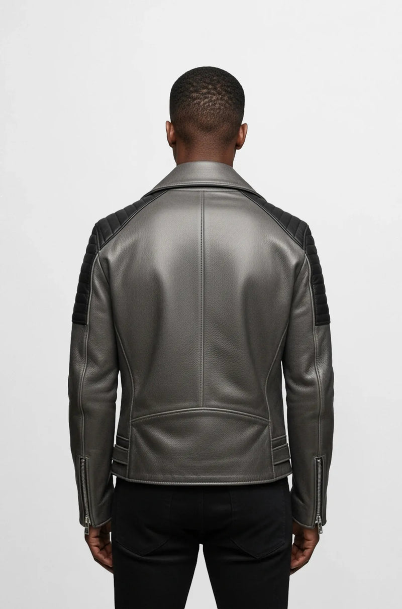 Graphite Grey Biker Leather Jacket for Men