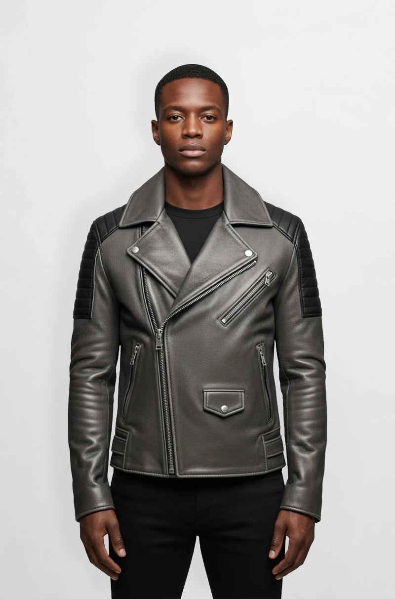 Graphite Grey Biker Leather Jacket for Men