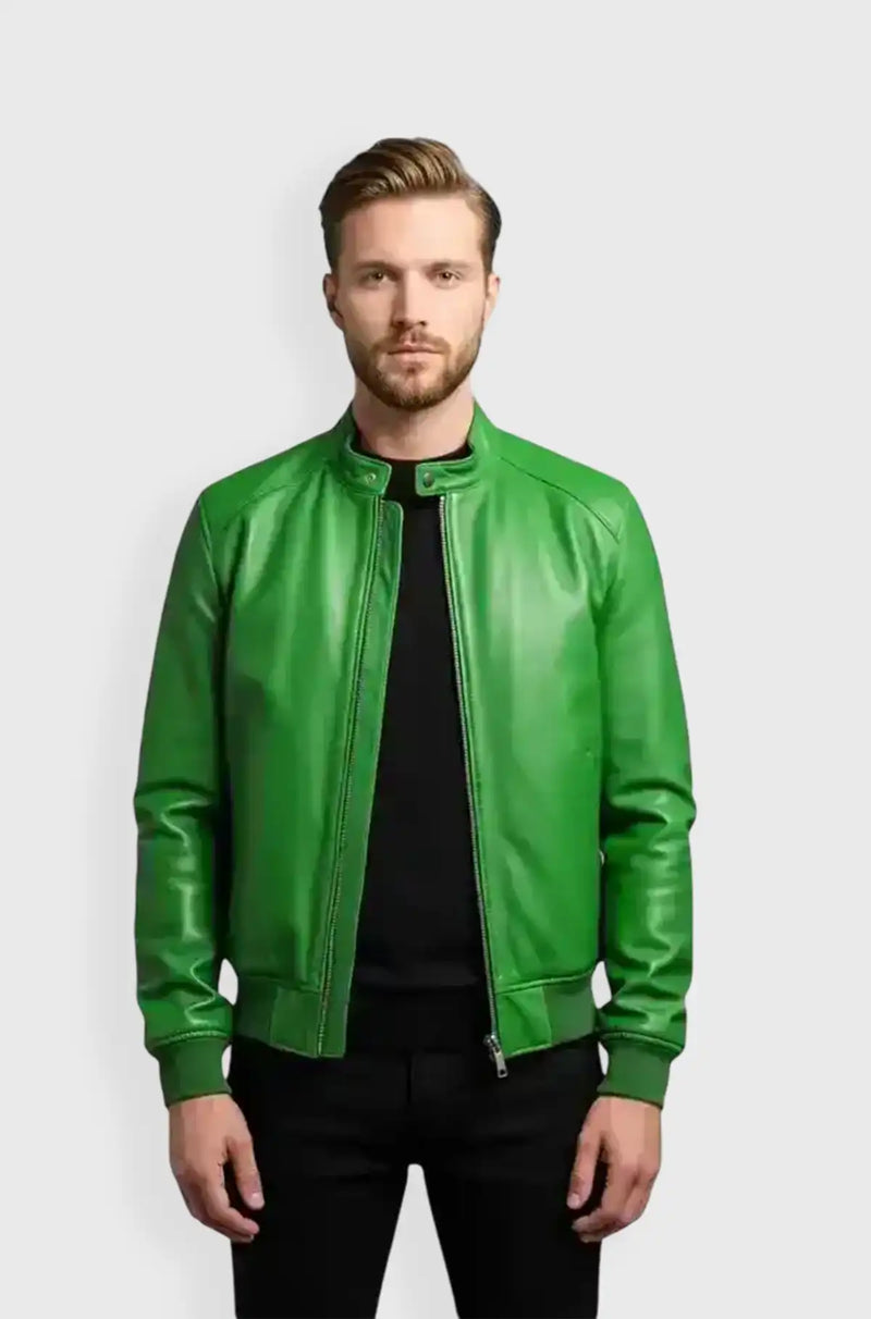 Green Emerald Racer Leather Jacket