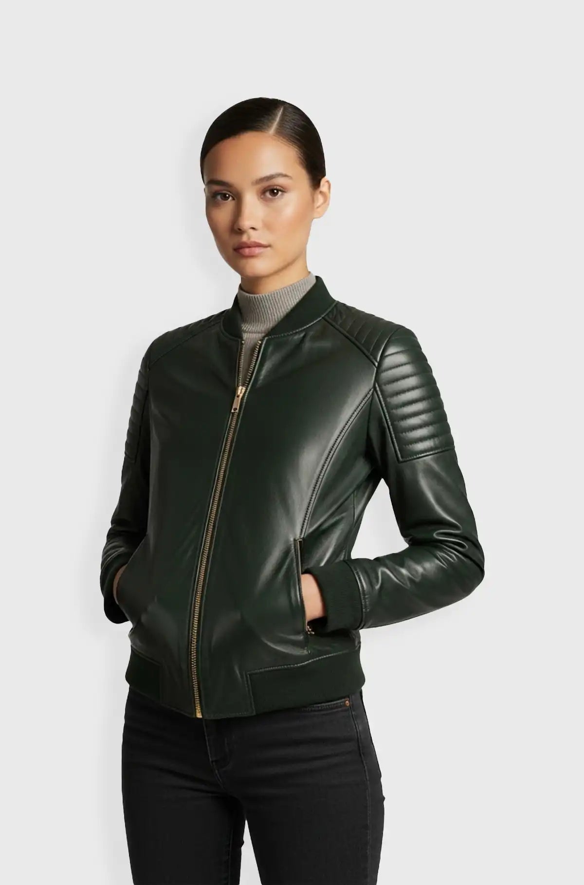 Green Leather Bomber Jacket