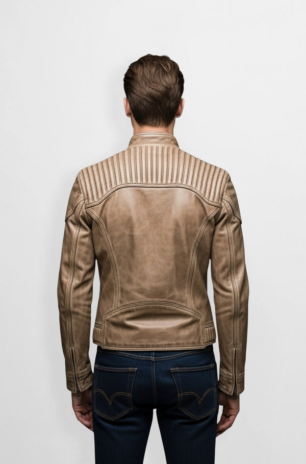 Heritage Tan Quilted Biker Leather Jacket