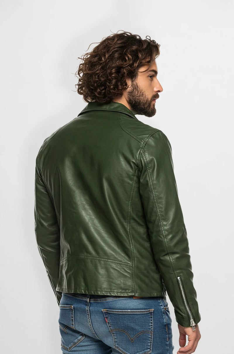Hunter Green Moto Leather Jacketback view